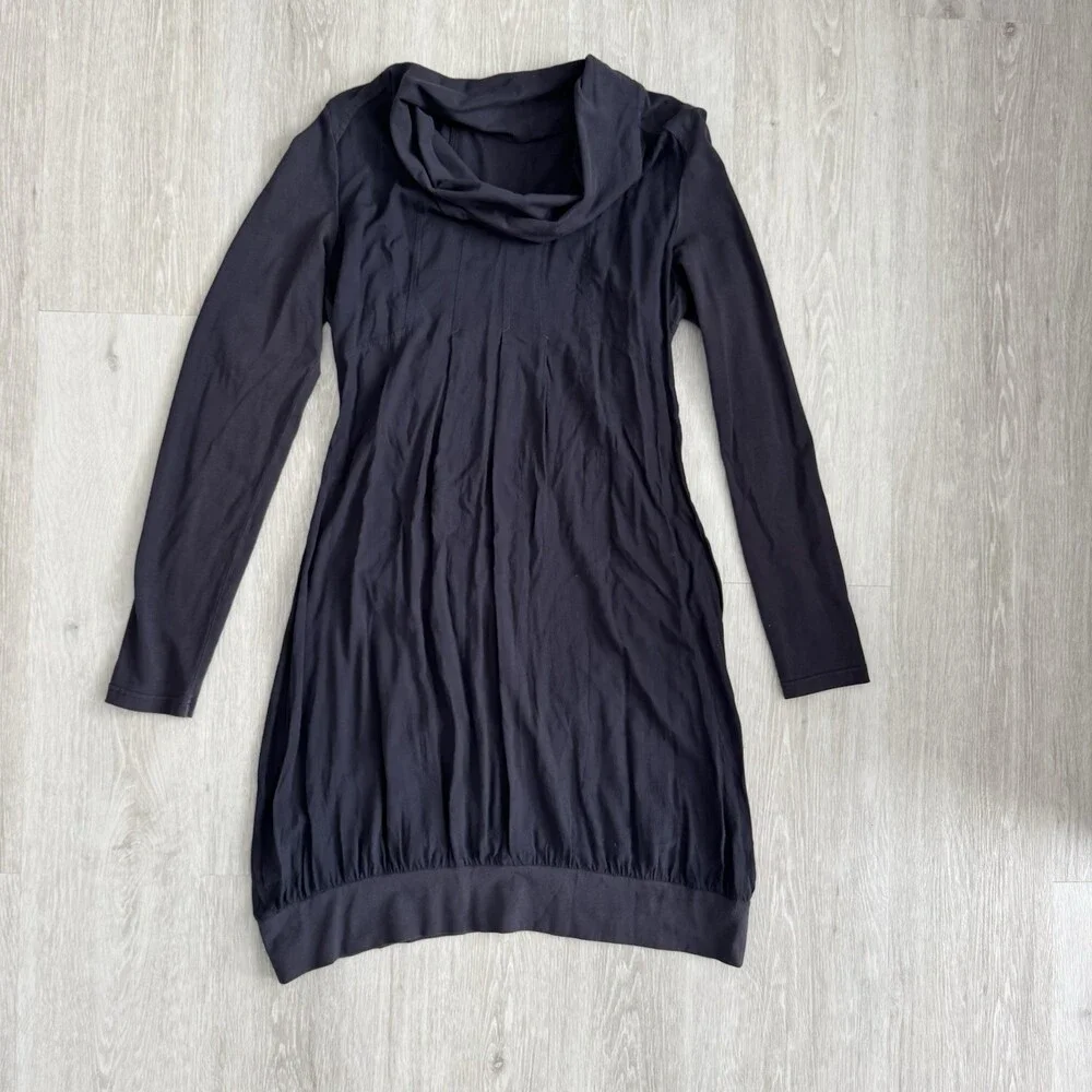 SANDWICH Dress Long Sleeve Cowl Neck Women Size 38 Navy Blue Pleated - Picture 2 of 12